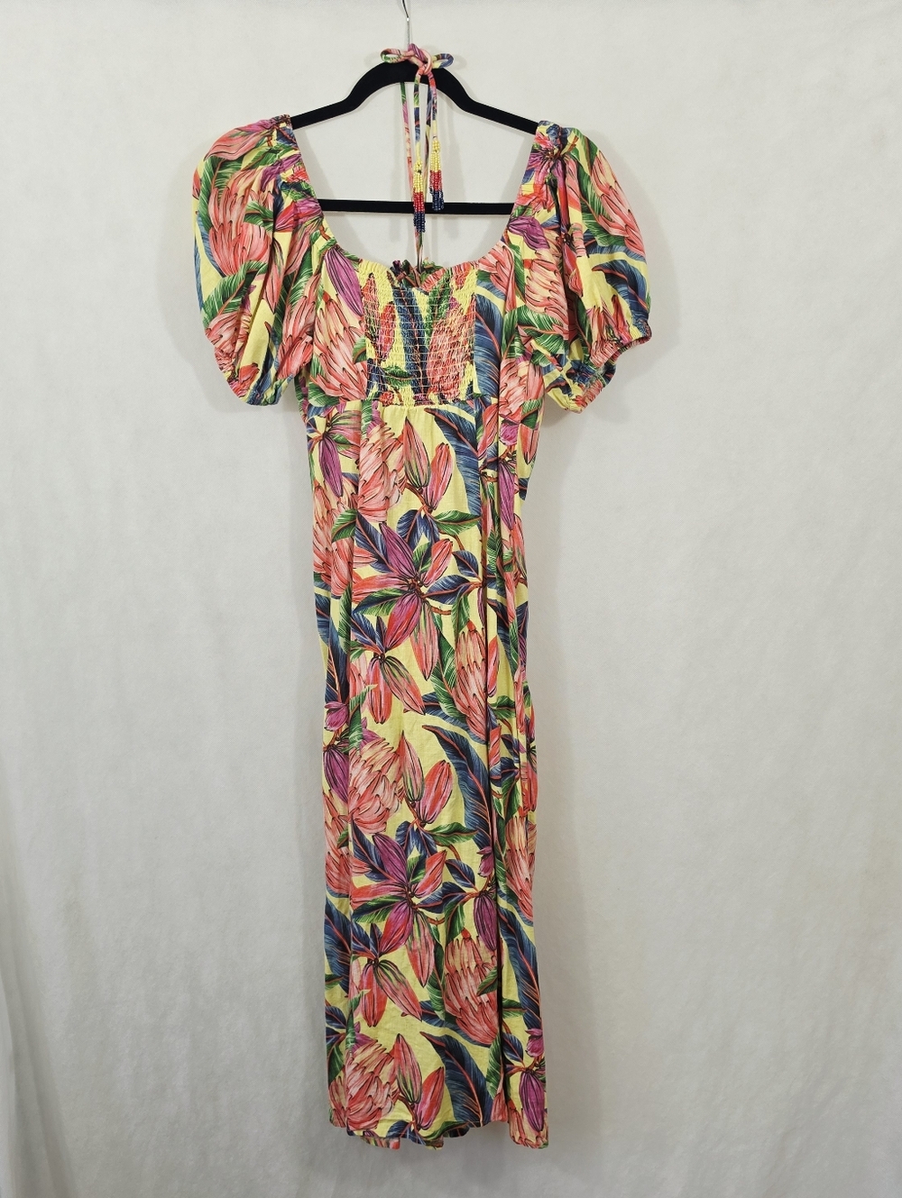 Farm Rio Puff-Sleeve Sweetheart Linen Dress - Picture 9 of 10